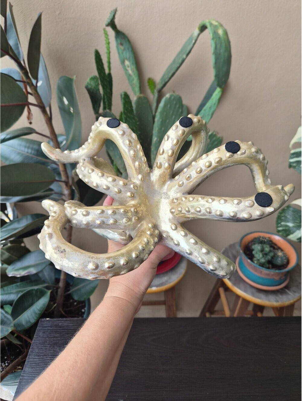 Large Silver Octopus Sculpture Coastal Nautical Tabletop Decor 12" - Picture 4 of 6